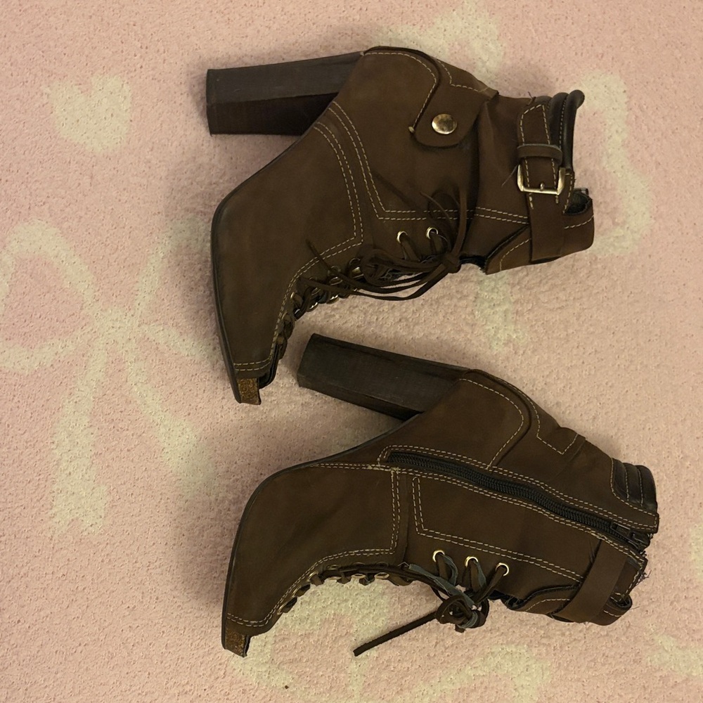 Brown Zipper Ankle Boots
